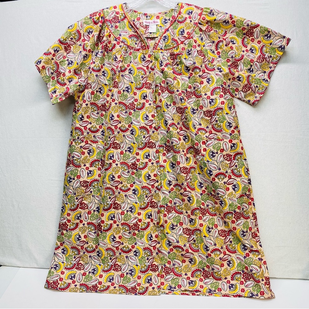 Vintage Sleep N More 3X Duster Snap Front W/ Pockets Short Sleeve House Dress